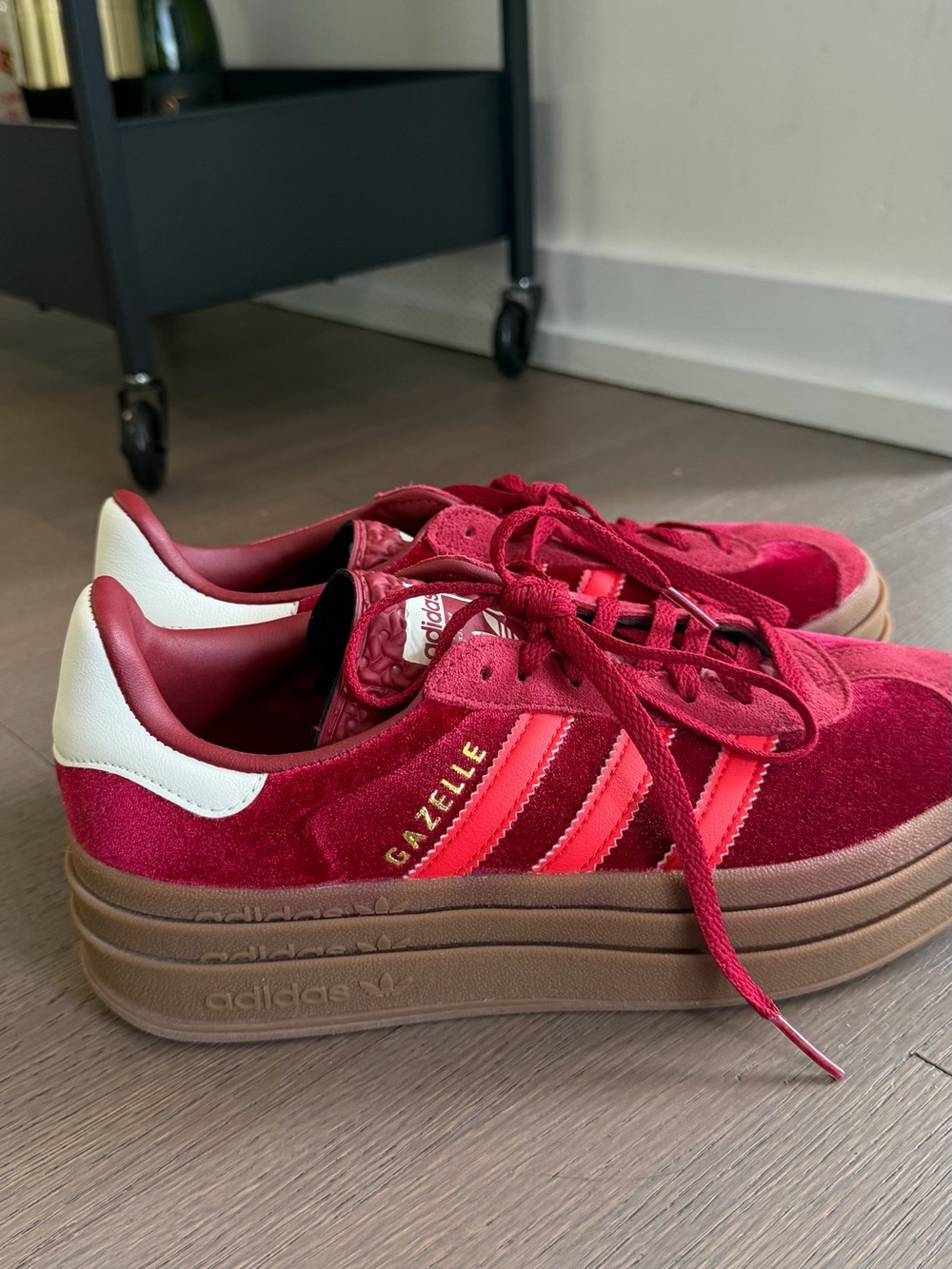 Adidas Gazelle Bold Bright Red Velvet Platform Sneakers